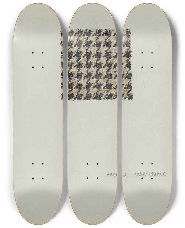 Triptych art skateboard deck of Esther Martindale Wool Cloth by Esther Martindale
