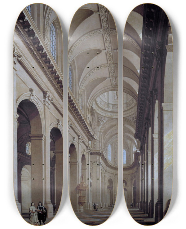 Triptych art skateboard deck of Danil De Blieck Vue Idalise De Lintrieur De Lglise Saintsulpice Pendant Sa Construction by Daniel De Blieck (1610-1673)