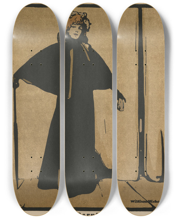 Triptych art skateboard deck of William Nicholson Sarah Bernhardt by William Nicholson (1872-1949)