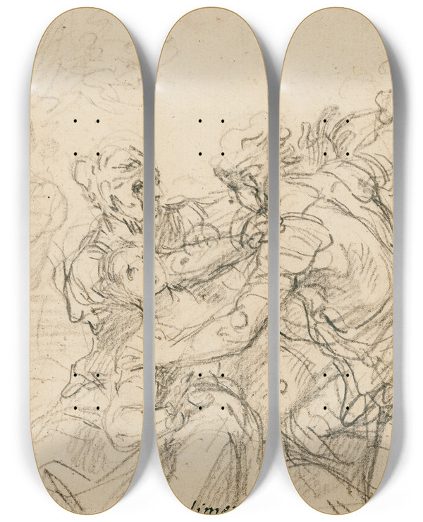 Triptych art skateboard deck of Francesco Solimena Study For The Death Of Messalina by Francesco Solimena (1657-1747)