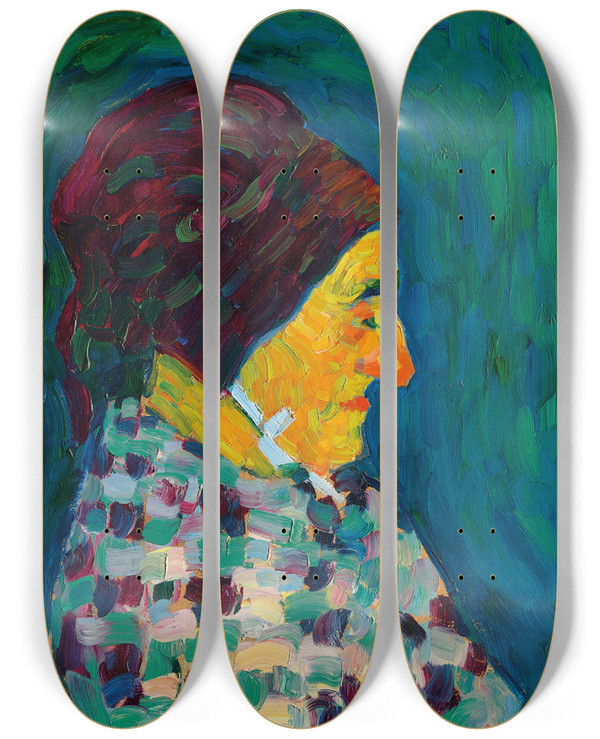 Triptych art skateboard deck of Alexej Von Jawlensky Madame Sid by Alexej Von Jawlensky (1864-1941)