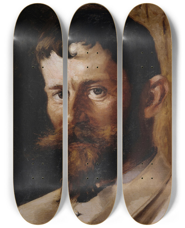 Triptych art skateboard deck of Valdemar Schnheyder Mller Gustav Wied by Valdemar Schonheyder Moller (1864-1905)