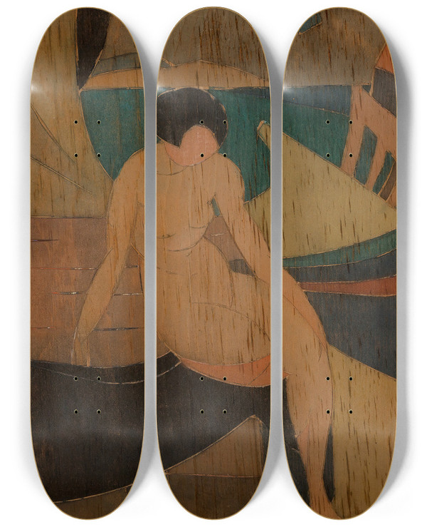Triptych art skateboard deck of Blanche Lazzell Black Fish by Blanche Lazzell (1878-1956)