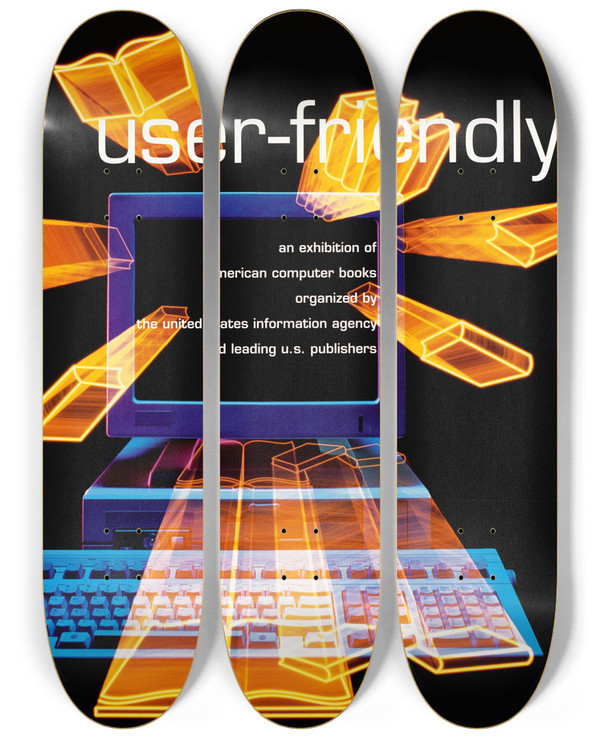 Triptych art skateboard deck of Us Information Agency Userfriendly by U S Information Agency (1953-1999)