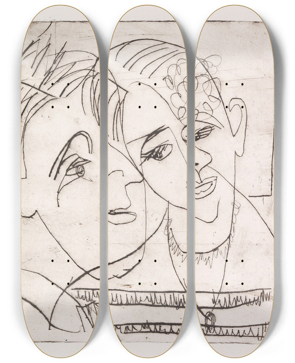 Triptych art skateboard deck of Ernst Ludwig Kirchner Die Hembusse by Ernst Ludwig Kirchner (1880-1938)