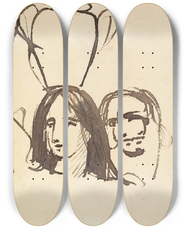 Triptych art skateboard deck of Benjamin Robert Haydon Study For Christs Entry Into Jerusalem_5 by Benjamin Robert Haydon (1786-1846)