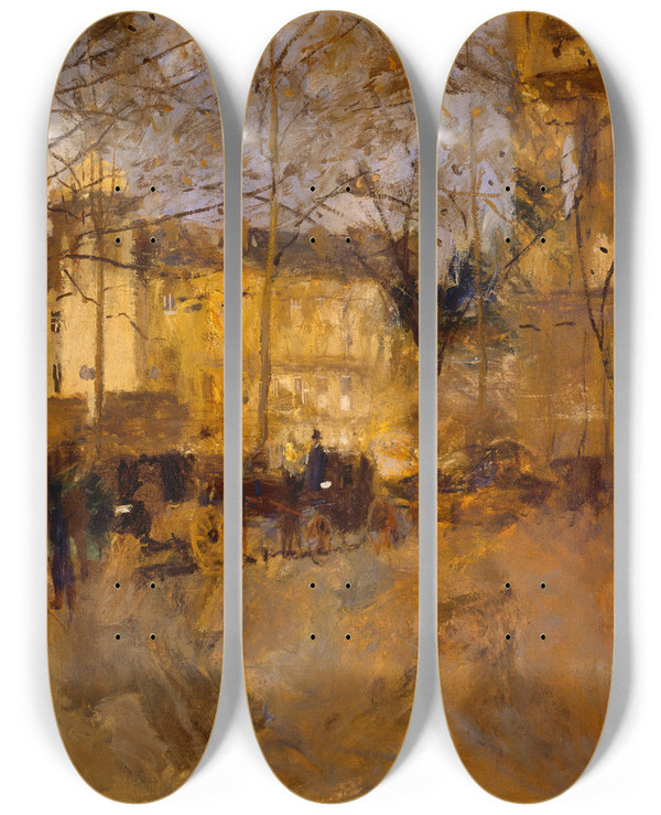 Triptych art skateboard deck of Frank Edwin Scott St Germain Des Pres No Iii by Frank Edwin Scott (1863-1929)