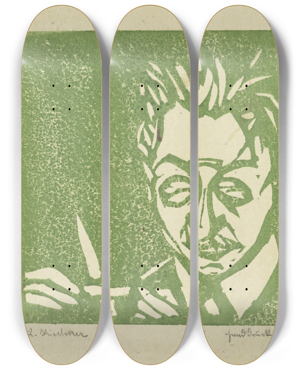 Triptych art skateboard deck of Ernst Ludwig Kirchner Glasblser Walter Kirchner by Ernst Ludwig Kirchner (1880-1938)