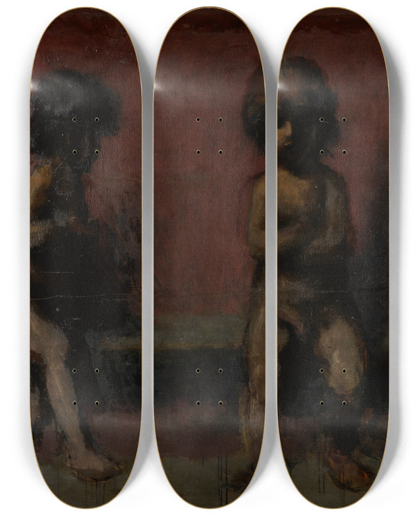 Triptych art skateboard deck of Hans Von Mares Two Putti by Hans Von Marees (1837-1887)