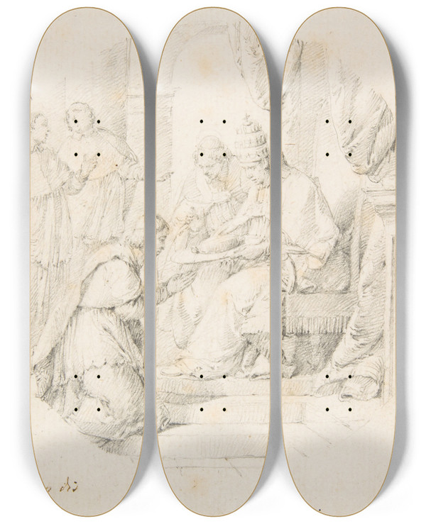 Triptych art skateboard deck of Francesco Zugno Angelo Maria Querini Created Cardinal By Benedict Xiii by Francesco Zugno (1709-1787)