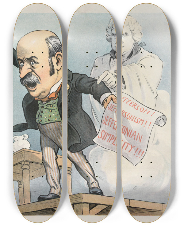Triptych art skateboard deck of John Samuel Pughe The Shade Of Jefferson Protests by John Samuel Pughe (1870-1909)