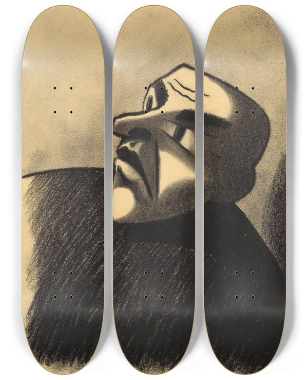 Triptych art skateboard deck of Karl Wiener Der Friedensrichter by Karl Wiener (1901-1949)