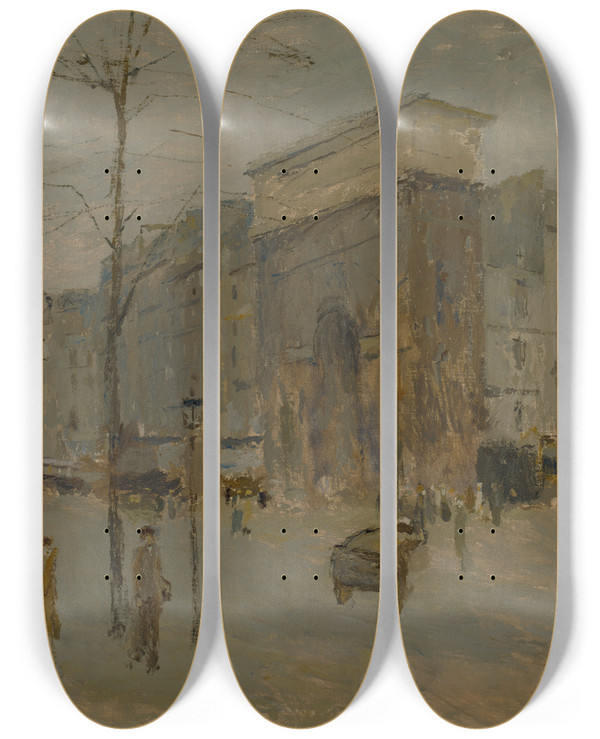 Triptych art skateboard deck of Frank Edwin Scott Porte St Martin No Ii by Frank Edwin Scott (1863-1929)