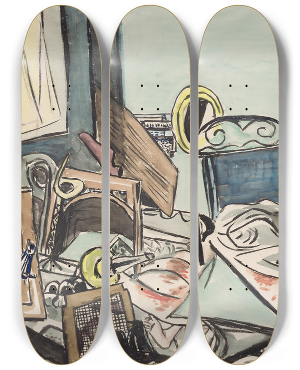 Triptych art skateboard deck of Max Beckmann Der Mord_1 by Max Beckmann (1884-1950)
