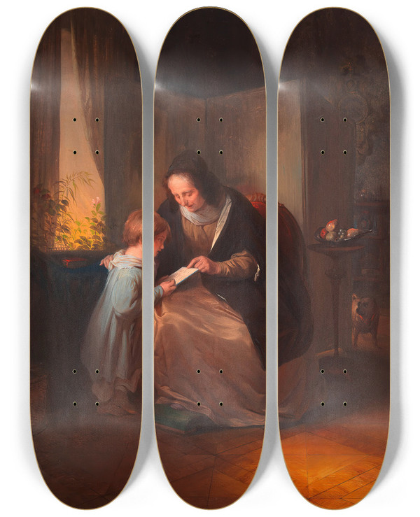Triptych art skateboard deck of Josef Danhauser Das Abc by Josef Danhauser (1805-1845)