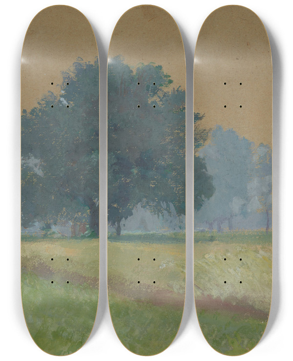 Triptych art skateboard deck of Ambroy Sabatowski Three Moments Triptych Morning by Ambrozy Sabatowski (1871-1920)