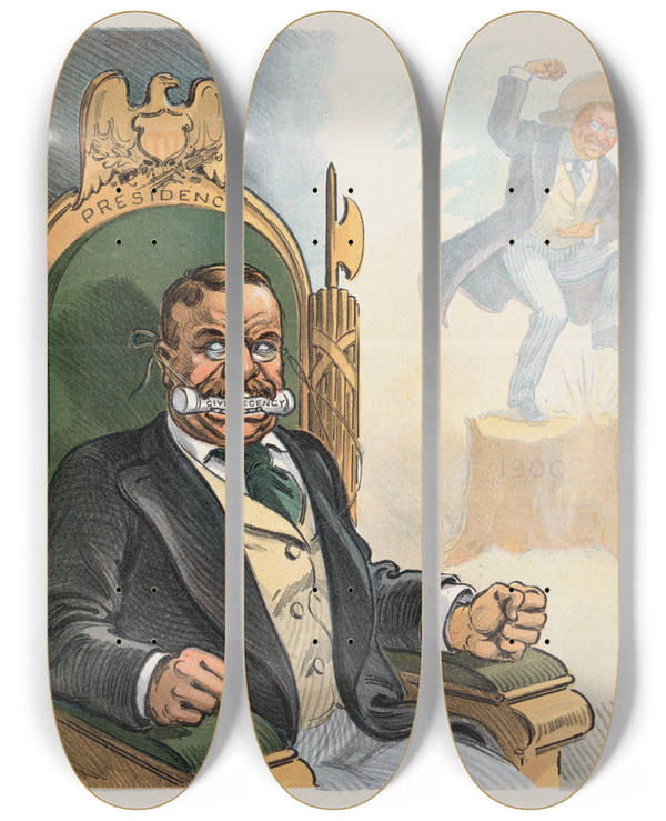 Triptych art skateboard deck of Udo Keppler The Good Old Days by Udo Keppler (1872-1956)
