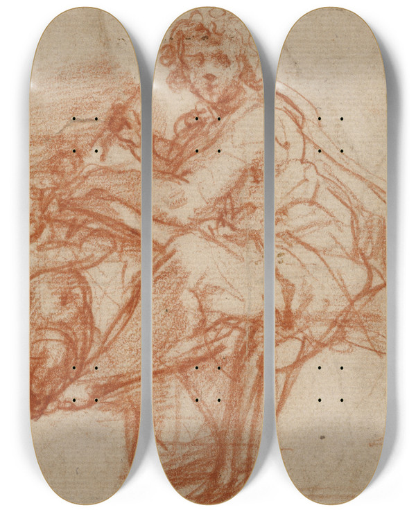 Triptych art skateboard deck of Correggio Saint Matthew by Correggio (1489-1534)