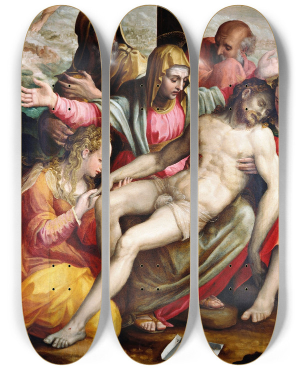 Triptych art skateboard deck of Prospero Fontana Deposition by Prospero Fontana (1512-1597)