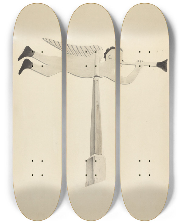 Triptych art skateboard deck of Howard Weld Weather Vane Angel Gabriel by Howard Weld