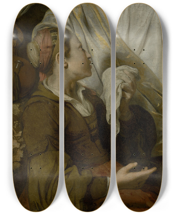 Triptych art skateboard deck of Gerbrand Van Den Eeckhout Hagar Weeping by Gerbrand van den Eeckhout (1621-1674)