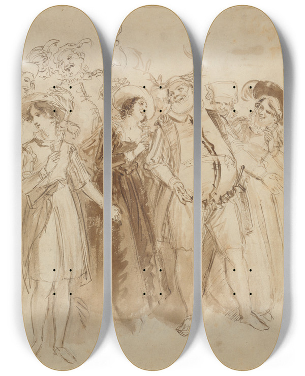 Triptych art skateboard deck of John Massey Wright Falstaff Disguised As Herne by John Massey Wright (1777-1866)