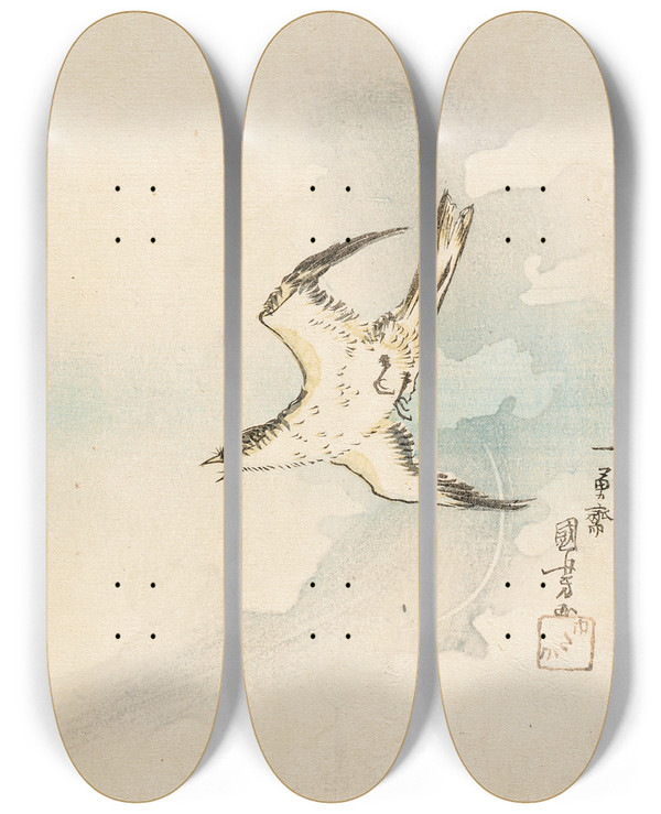 Triptych art skateboard deck of Utagawa Kuniyoshi Japanese Cuckoo by Utagawa Kuniyoshi (1797-1861)