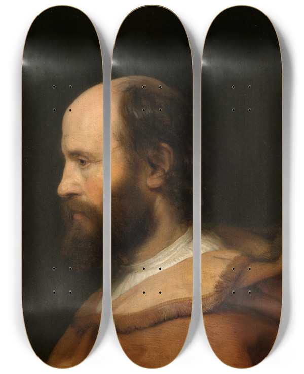 Triptych art skateboard deck of Johann Ulrich Mayr Bildnis Eines Brtigen Mannes by Johann Ulrich Mayr (1630-1704)