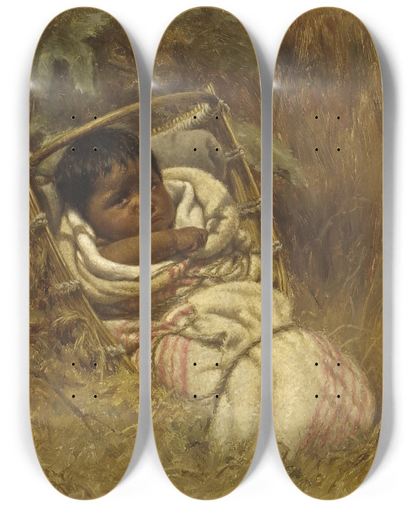 Triptych art skateboard deck of Grace Carpenter Hudson Anxious Moments by Grace Carpenter Hudson (1865-1937)