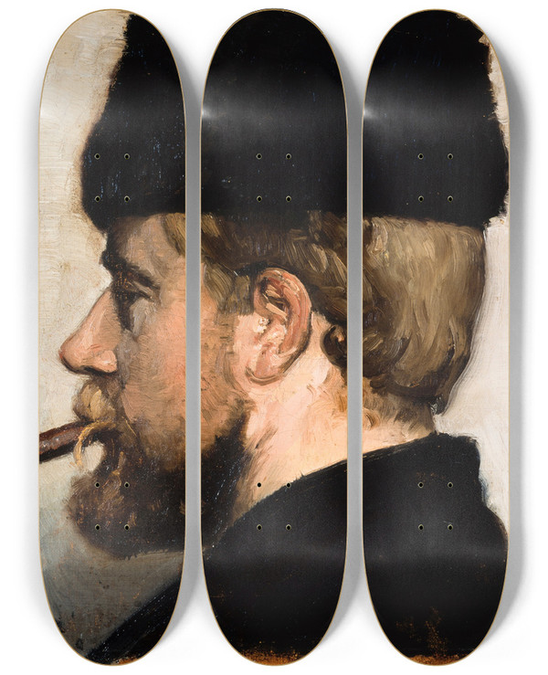Triptych art skateboard deck of Michael Ancher Jens Vige by Michael Ancher (1849-1927)