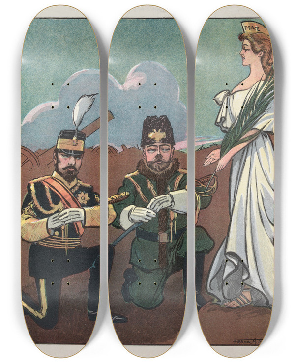 Triptych art skateboard deck of Frank Arthur Nankivell Unconditional Surrender by Frank Arthur Nankivell (1869-1959)