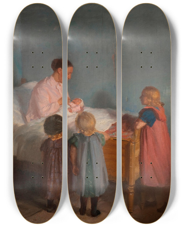 Triptych art skateboard deck of Anna Ancher Little Brother by Anna Ancher (1859-1935)