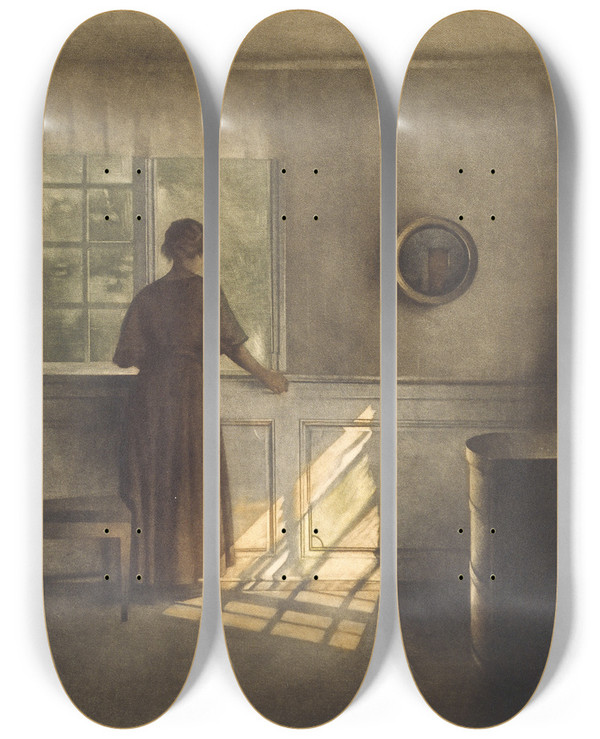 Triptych art skateboard deck of Peter Ilsted Morgensol by Peter Ilsted (1861-1933)