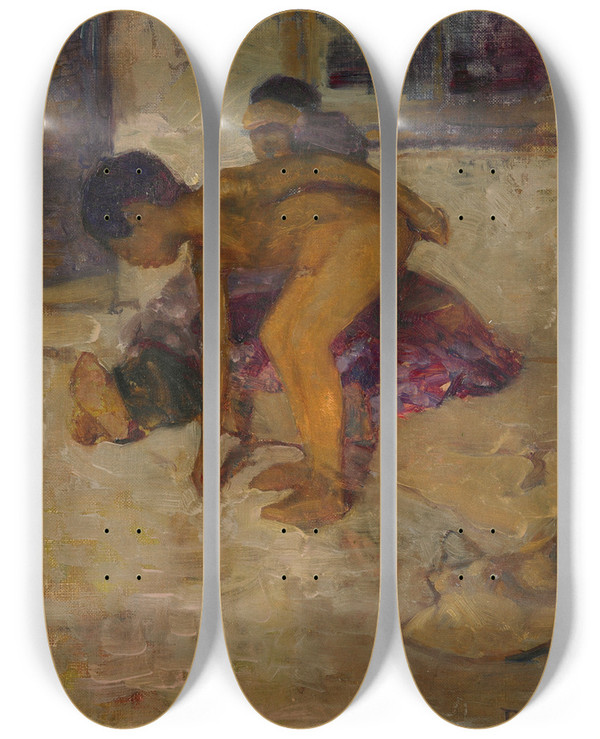 Triptych art skateboard deck of Dorothy Richmond Purple And Bronze by Dorothy Richmond (1861-1935)