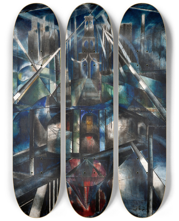 Triptych art skateboard deck of Joseph Stella Brooklynbridge by Joseph Stella (1877-1946)