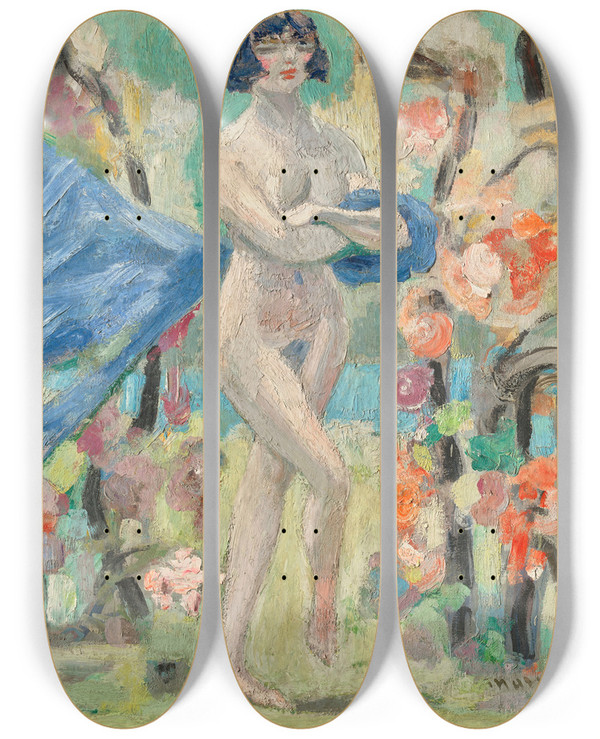 Triptych art skateboard deck of Jacqueline Marval La Bise Dautomne by Jacqueline Marval (1866-1932)