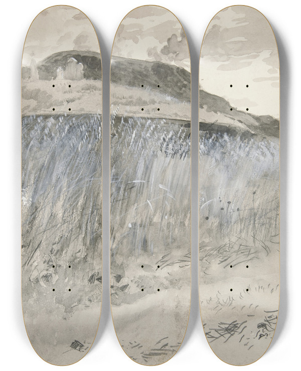 Triptych art skateboard deck of Edwin Austin Abbey Landscape Fields_1 by Edwin Austin Abbey (1852-1911)