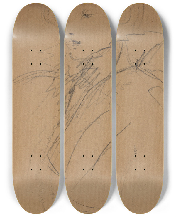 Triptych art skateboard deck of Benjamin Robert Haydon Upper Body Study Of A Woman In A High Collar by Benjamin Robert Haydon (1786-1846)