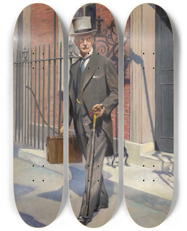 Triptych art skateboard deck of Samuel Johnson Woolf Neville Chamberlain_2 by Samuel Johnson Woolf (1880-1948)
