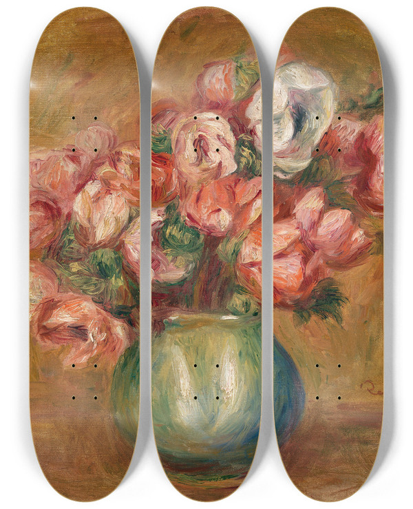 Triptych art skateboard deck of Pierreauguste Renoir Anemones Anmones_1 by Pierre-Auguste Renoir (1841-1919)