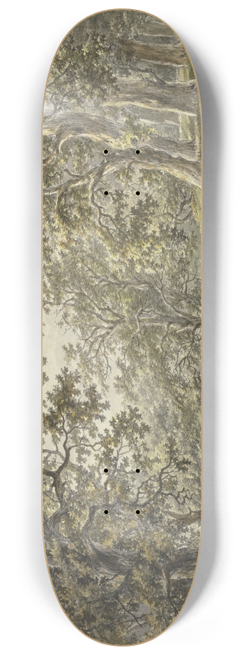 Hermanus van Brussel - Weg durch den Wald an einem Gehft vorbei, vorn ein ruhender Bauer und Buerin mit ihren Krben 8.25 inch art skate deck