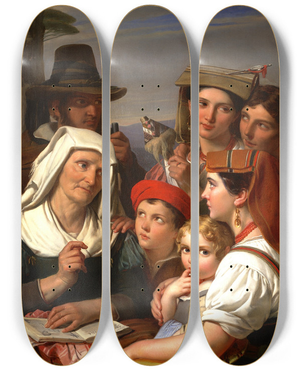 Triptych art skateboard deck of Cornelis Kruseman The Legend by Cornelis Kruseman (1797-1857)