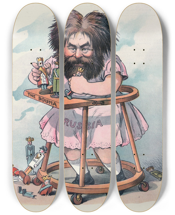 Triptych art skateboard deck of John Samuel Pughe Learning To Walk by John Samuel Pughe (1870-1909)