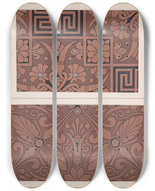 Triptych art skateboard deck of Christopher Dresser Design Drawing_6 by Christopher Dresser (1834-1904)