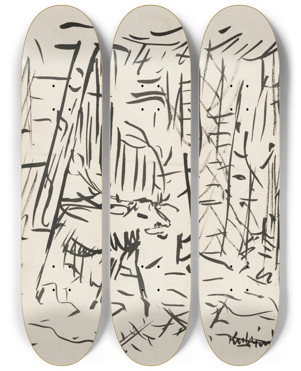 Triptych art skateboard deck of Arnold Peter Weiszkubnan Deer by Arnold Peter Weisz-Kubnan (1898-1944)