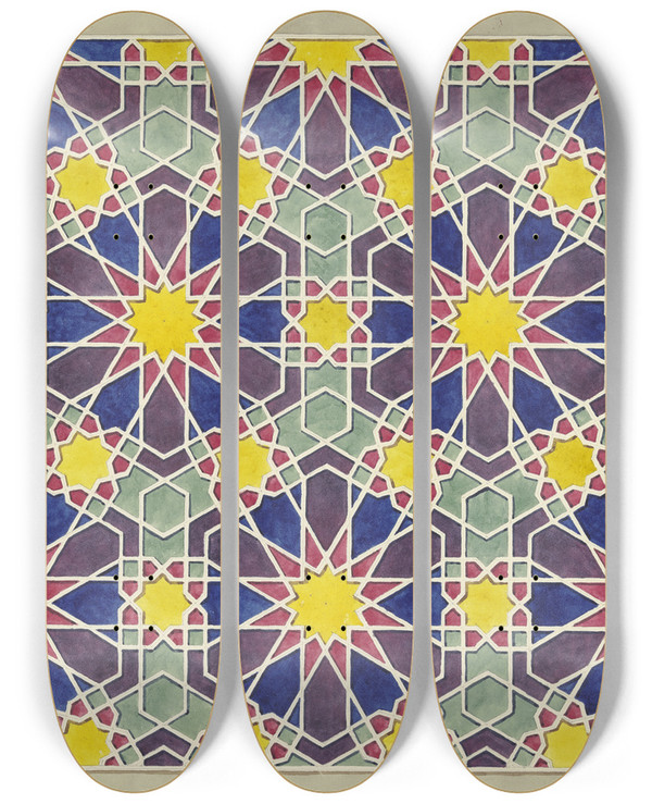 Triptych art skateboard deck of Friedrich Maximilian Hessemer Bemalte Holzvertfelung Aus Einer Moschee In Kairo by Friedrich Maximilian Hessemer (1800-1860)