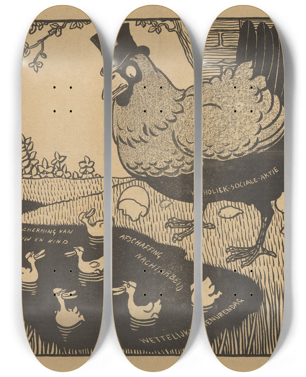 Triptych art skateboard deck of Albert Hahn De Notenkraker 24 Augustus 1907 Het Bossche Katholieke Congres by Albert Hahn (1877-1918)