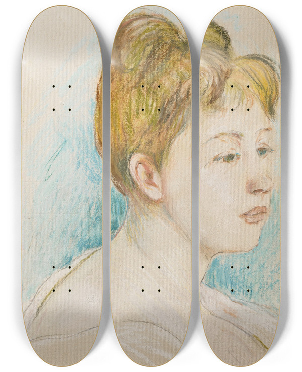 Triptych art skateboard deck of Berthe Morisot Miss P by Berthe Morisot (1841-1895)