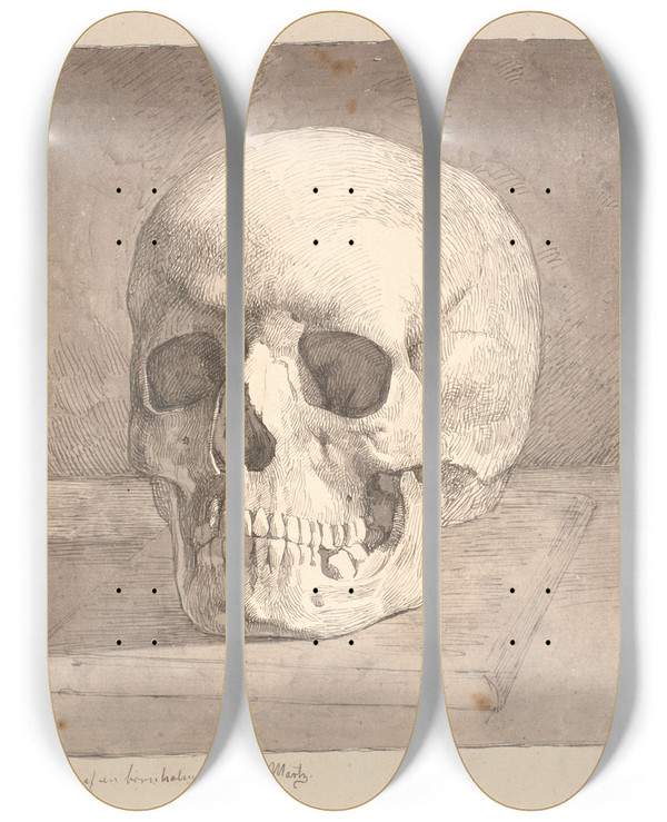 Triptych art skateboard deck of Johan Thomas Lundbye Kranium Set Forfra by Johan Thomas Lundbye (1818-1848)