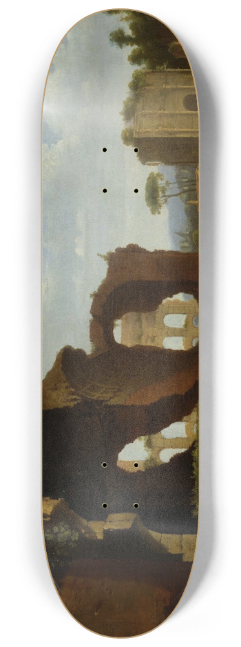 Herman van Swanevelt - A Roman View of the Ruins of the Temple of Venus and Rome with the Colosseum and the Arch of Constan 8.25 inch art skate deck